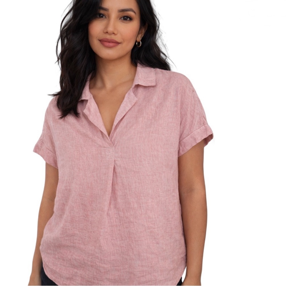 beachlunchlounge Red Striped Collared Blouse Women’s Size Medium